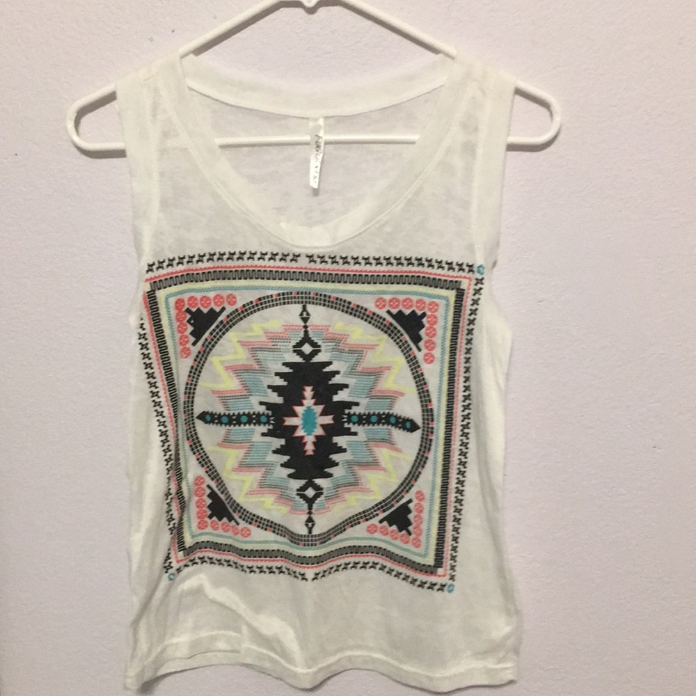 Fugui Graphic tee burnout tribal sleeveless